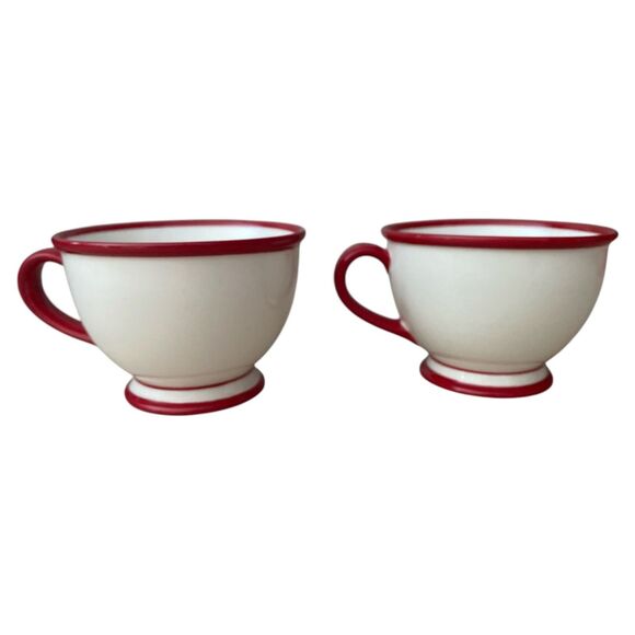 Starbucks Holiday 2007 “JOY” Mug Set of 2 Red Rim 10 oz Santa Stocking Cups - Picture 4 of 6